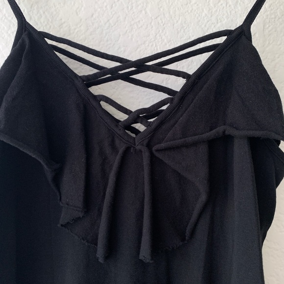 Chaser Black 100% Cotton Ruffle Criss Cross Cami - Picture 7 of 11